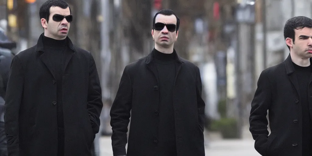 Image similar to nathan fielder dodging a bullet in the matrix, wearing a cool black coat, ultrarealistic, 4 k