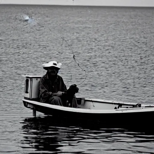 Image similar to fisherman cat fishing from boat, 35 mm photo