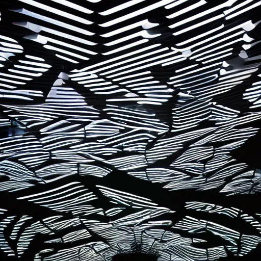 Image similar to stunning beautiful futuristic museum interior by Zaha Hadid, dragonfly wings pattern