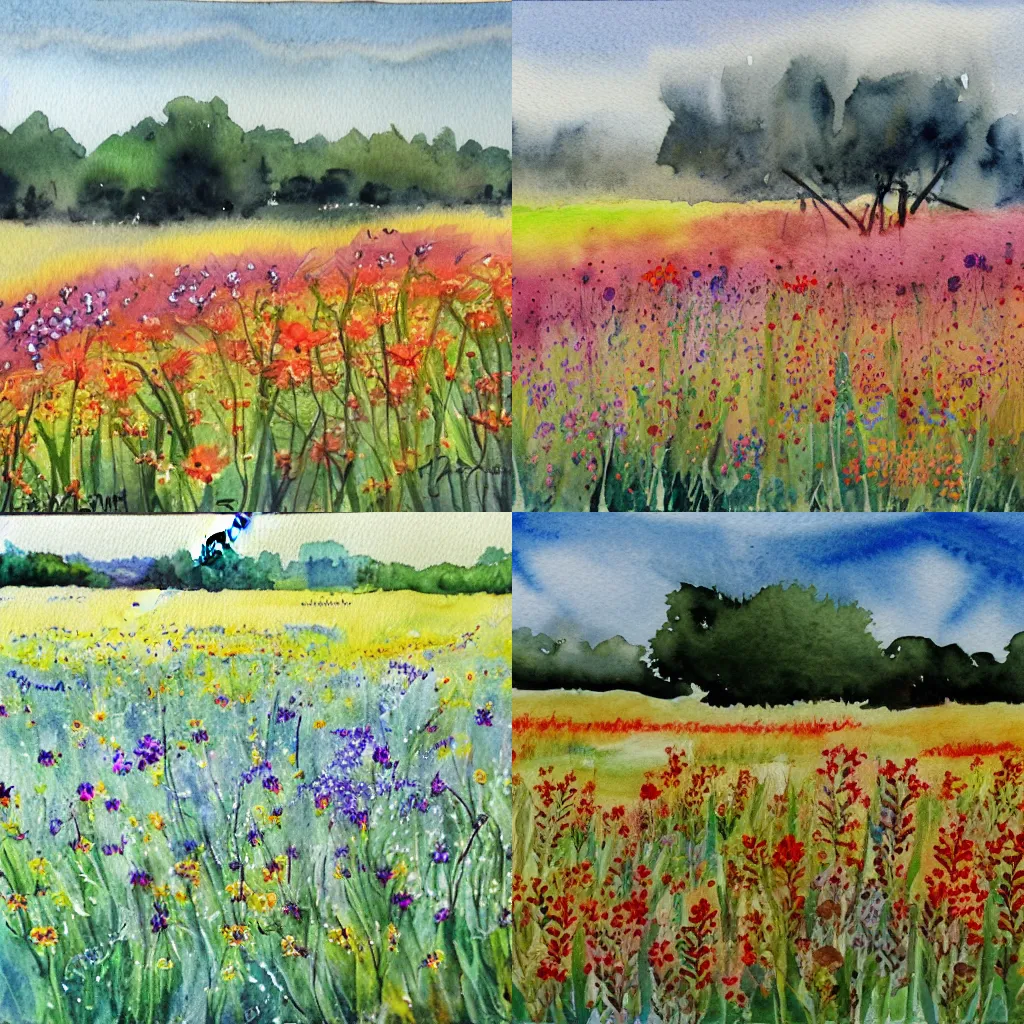 Prompt: field of wildflowers, watercolor painting