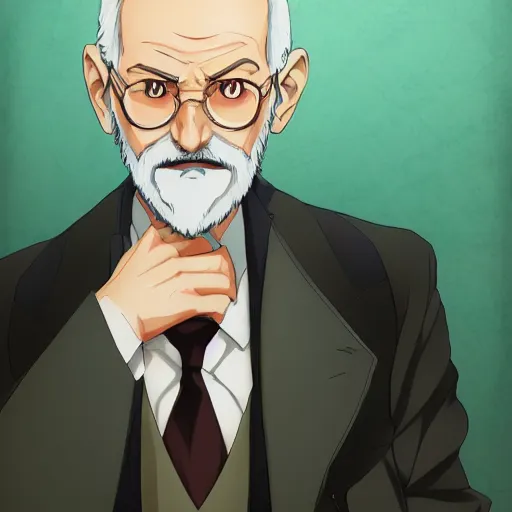 Image similar to portrait of sigmund freud, anime fantasy illustration by tomoyuki yamasaki, kyoto studio, madhouse, ufotable, comixwave films, trending on artstation