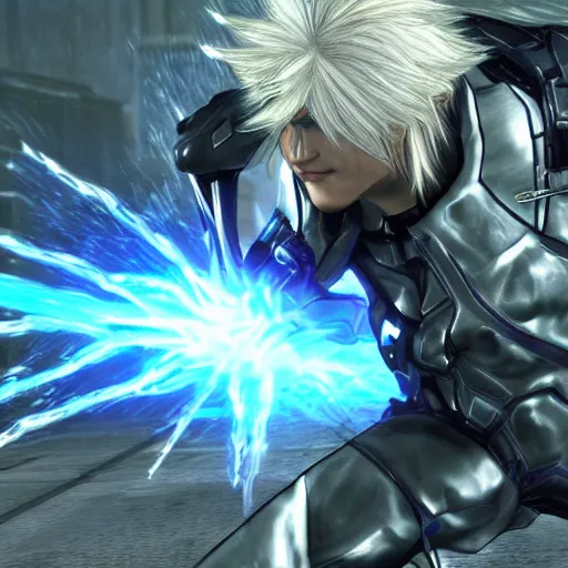 Metal Gear Rising Raiden slices a character from the, Stable Diffusion