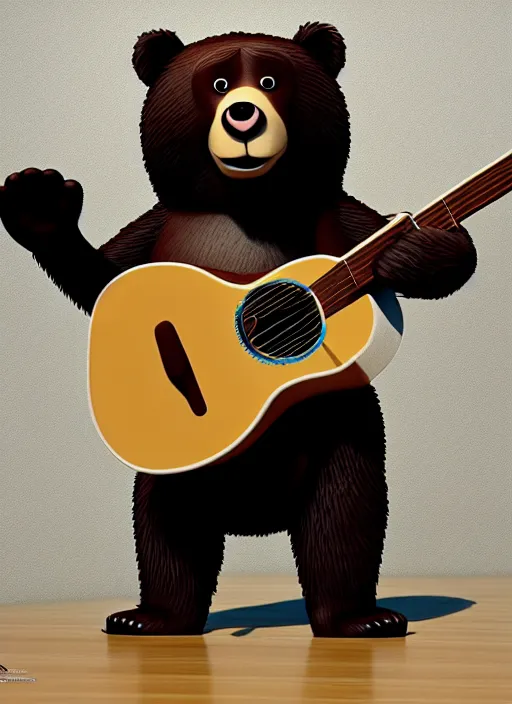 Image similar to Bear playing guitar, pixar, 8k