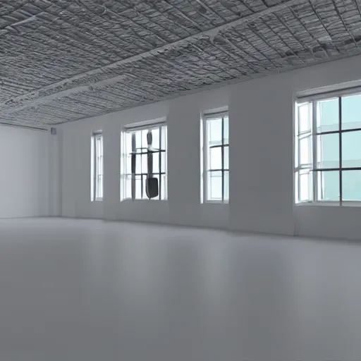 Image similar to inside an empty large white room, well lit, 3 d perspective, virtual reality