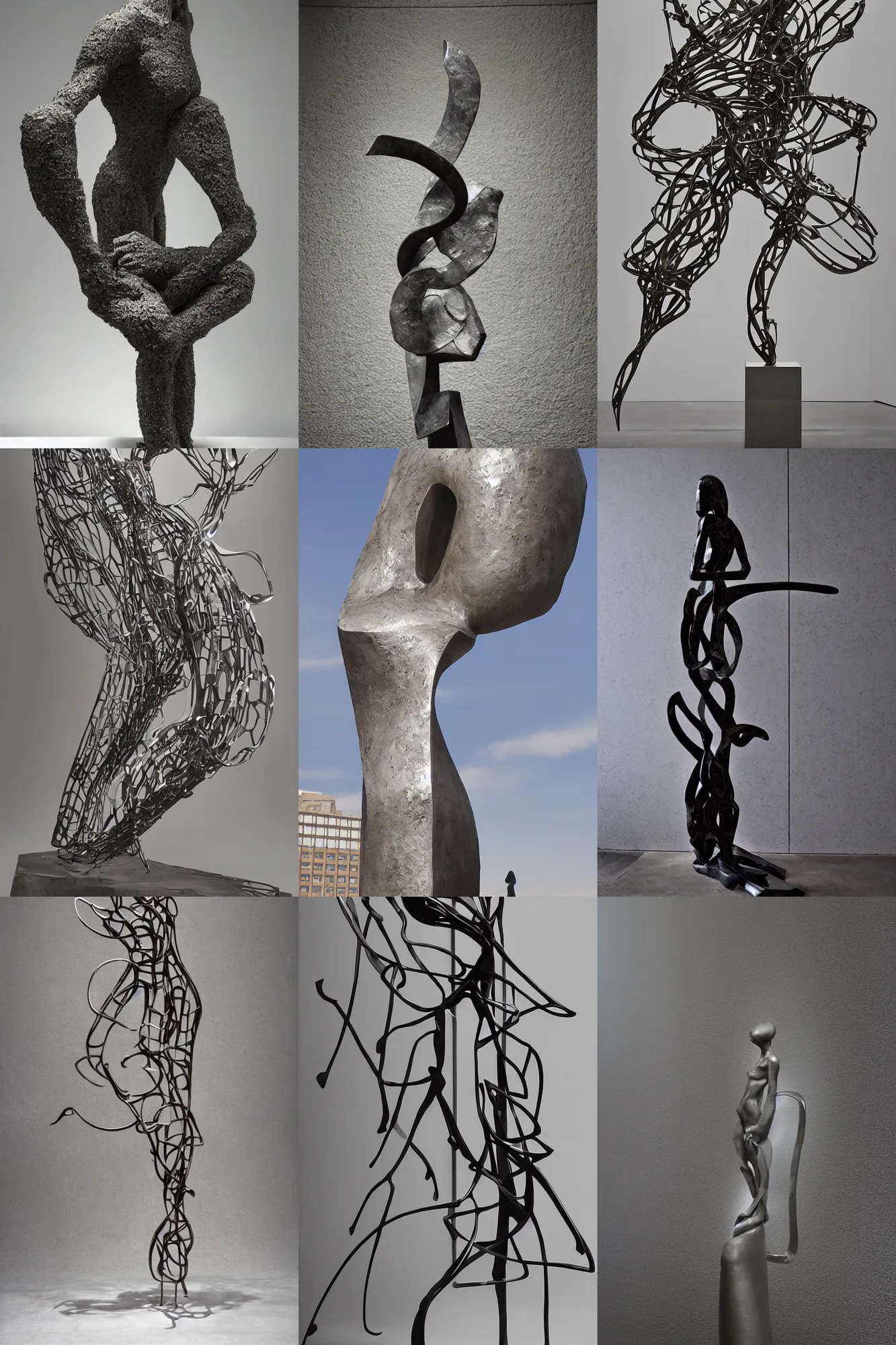 Prompt: Award-winning sculpture by Yoshitaka Amano ((((and Eduardo Chillida)))). The sculpture is a portrait of an angelical being. Made of steel, hyper-detailed. Studio lightning, perfect composition