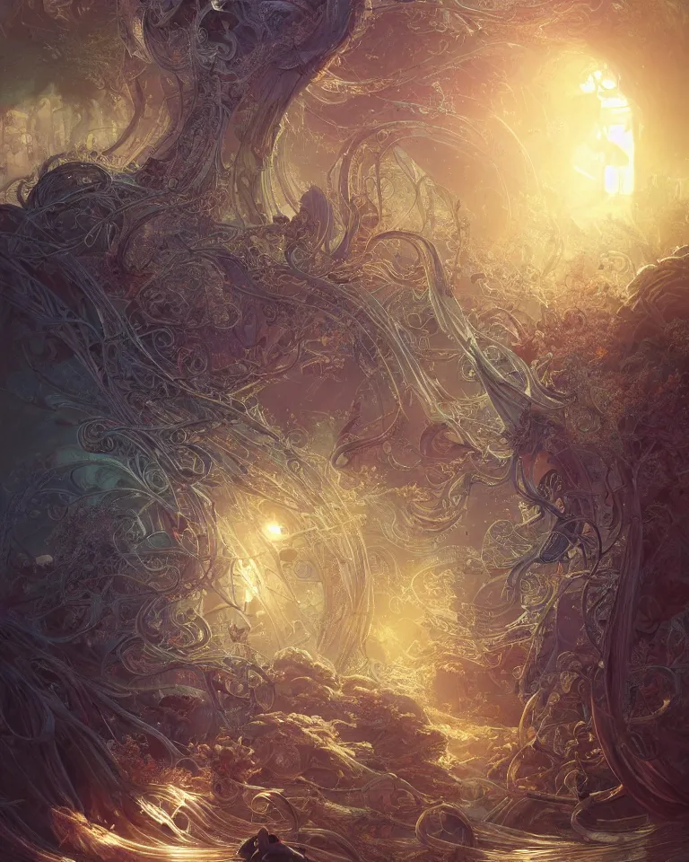 Image similar to Quantum entanglement, intricate, elegant, fantasy, sci-fi, highly detailed, digital painting, concept art, sharp focus, illustration, beautiful volumetric lighting, epic light, artstation, magic hour lighting, colorful, sunshine, springtime, art by Sylvain Sarrailh and Ernst Haeckel