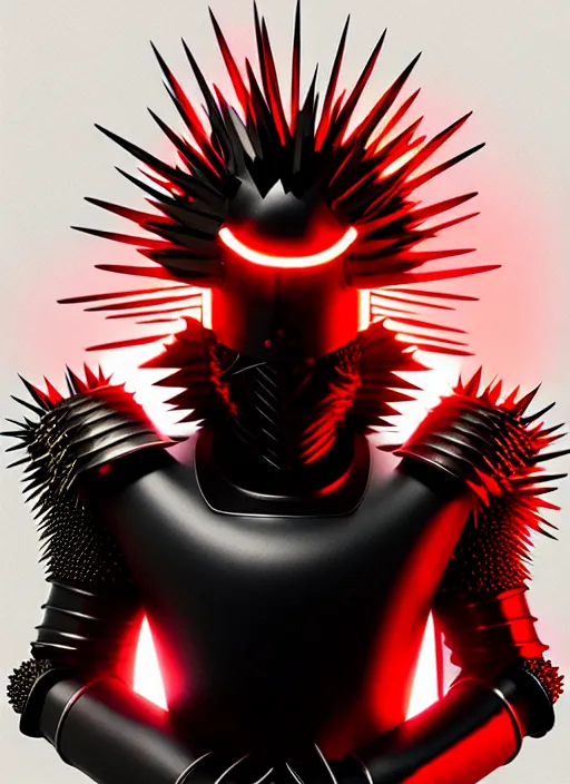 Image similar to a striking cinematic full body manga portrait of a long black haired masked male teenager wearing imposing red jagged spiked plate armour and glowing with raging powerful red energy by hirohiko araki and beeple, fine details, digital art, character concept art, volumetric lighting, cinematic light, photorealistic