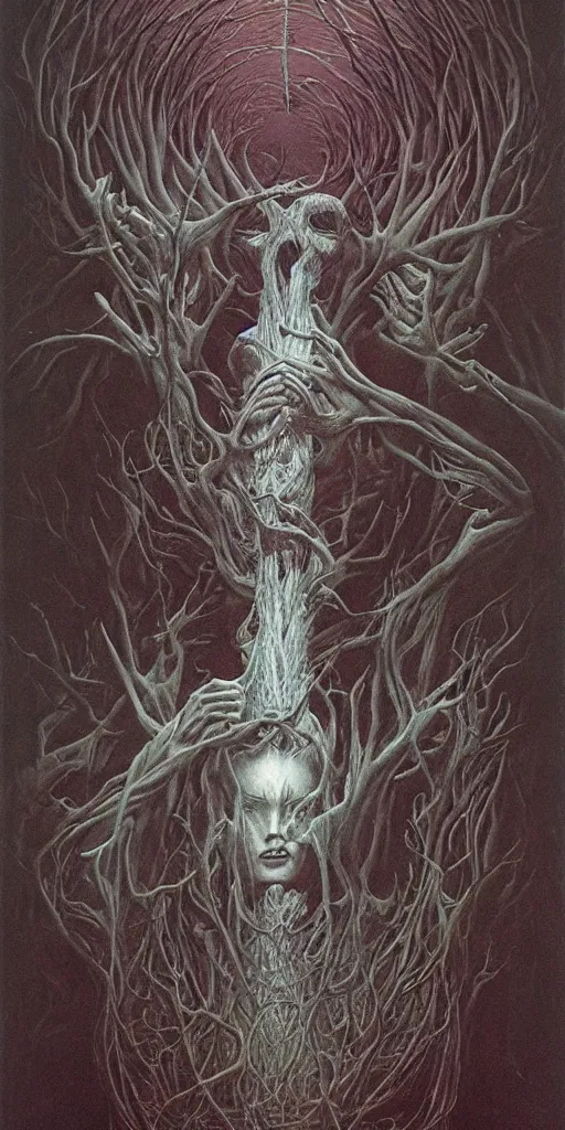 Image similar to an amazing masterpiece of art by gerald brom, Zdzisław Beksiński, dark darkness deep down