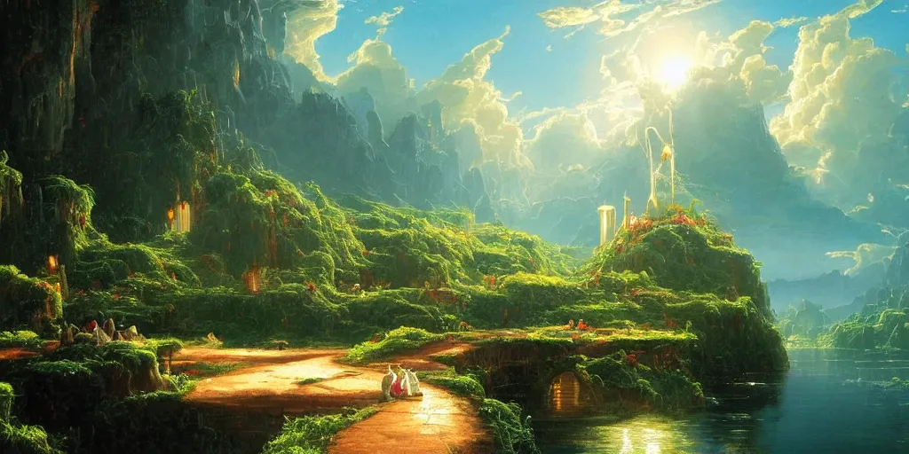 Image similar to very detailed and perfectly readable fine and soft relevant out of lines soft edges painting by beautiful walt disney animation films of the late 1 9 9 0 s and thomas cole in hd, we see a futuristic punk solar city, nice lighting, perfect readability