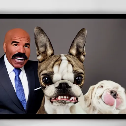 Image similar to a dog with steve harvey's face, studio lighting, 4 k, photorealistic, award winning