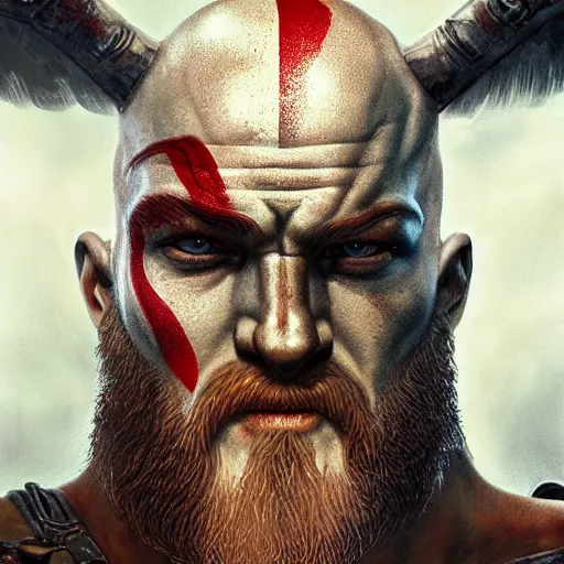 Image similar to portrait of kratos, intricate artwork, concept art, octane render, deviantart, cinematic, key art, hyperrealism, iridescent accents, portrait photograph, nikon 3 5 mm, photograph by greg rutkowski