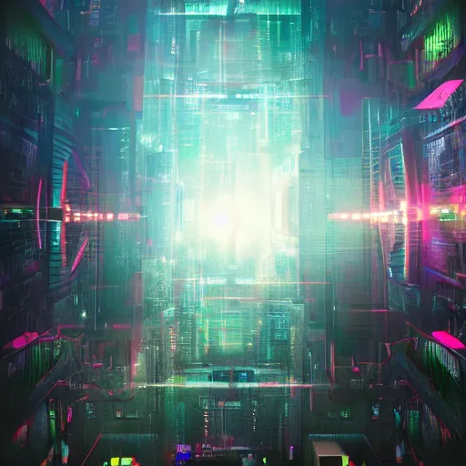 Prompt: matte painting of the sacred geometry of cyberpunk, brilliant colors, HD