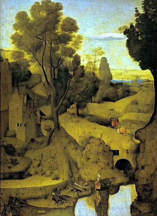 Image similar to water being in the river, medieval painting by Jan van Eyck, Johannes Vermeer