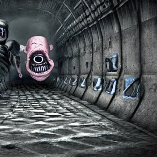 Prompt: photo of nightmare fuel chasing you through the sewer