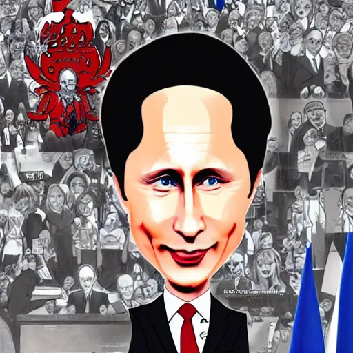 Prompt: caricature of anime vladimir putin