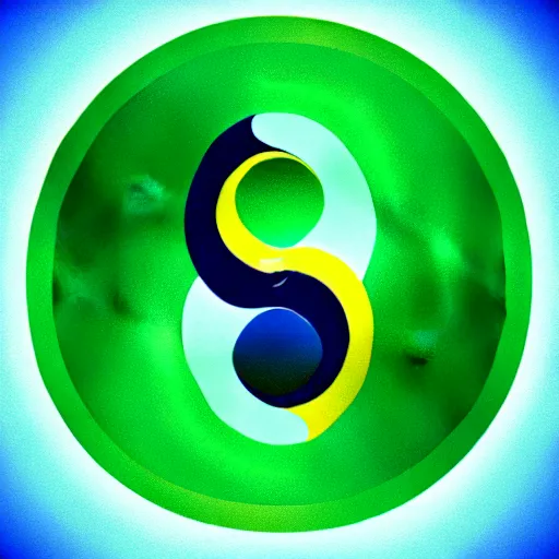 Image similar to Text Yin-Yang written around a green and blue yin-yang logo