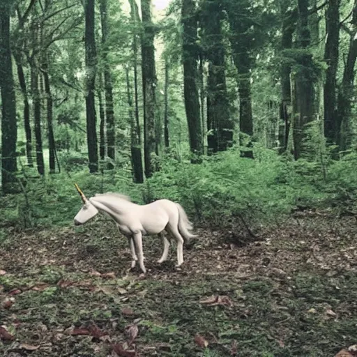 Image similar to unicorn caught on hidden camera in the forest