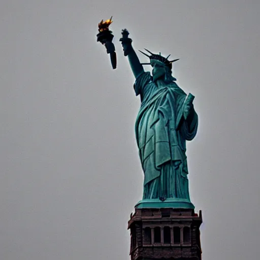 Prompt: a photo of the statue of liberty in the soviet union : : communist russia, cloudy day, moody photo