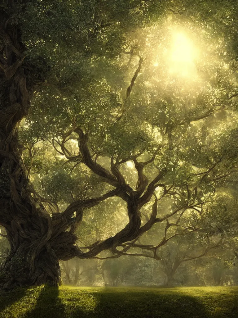 Prompt: a hyperrealist photography of the tree of life, natural lighting, sun through store leaves, cinematic, highly detailed, sharp focus, intricate concept art, digital painting, ambient lighting, 4k, artstation