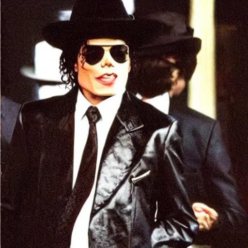 Prompt: Michael Jackson bad era as a mafia gangster