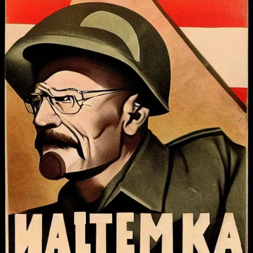 Prompt: a world war 2 russian propaganda poster of walter white