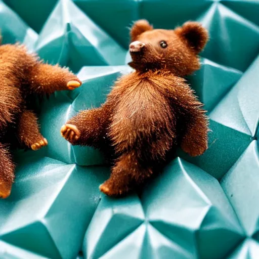 Image similar to macro shor photograph of tiny realistic looking bears inside of a plastic food package