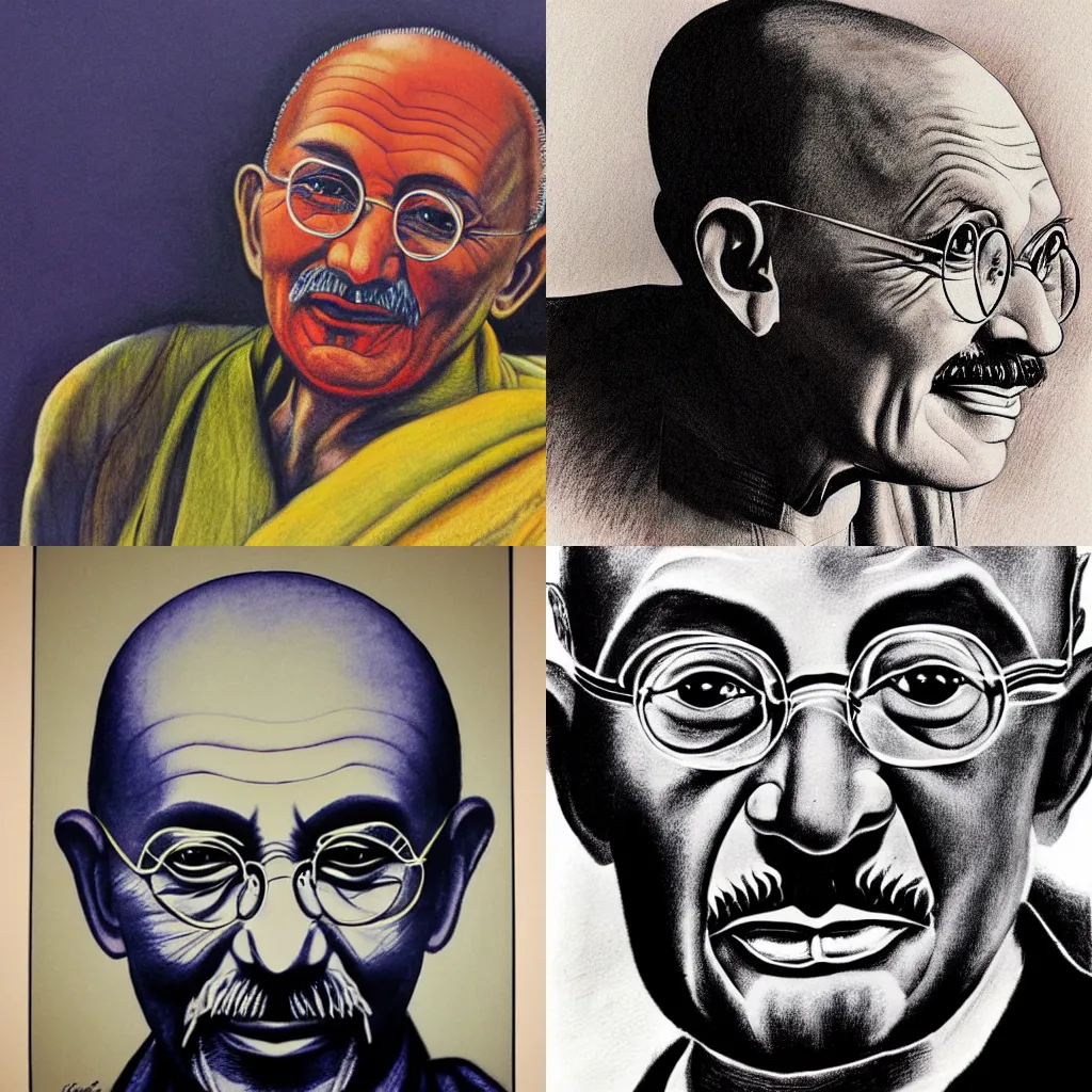 Prompt: Portrait of Ghandi. in Biro by Scarfe