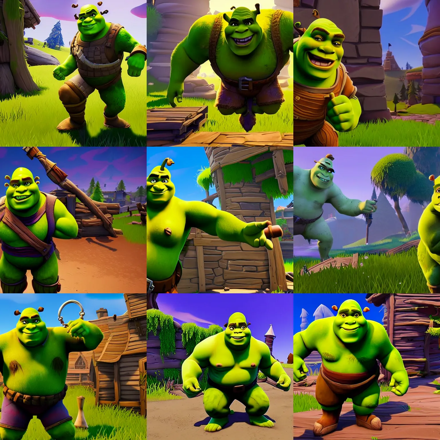 Prompt: screenshot of shrek in fortnite