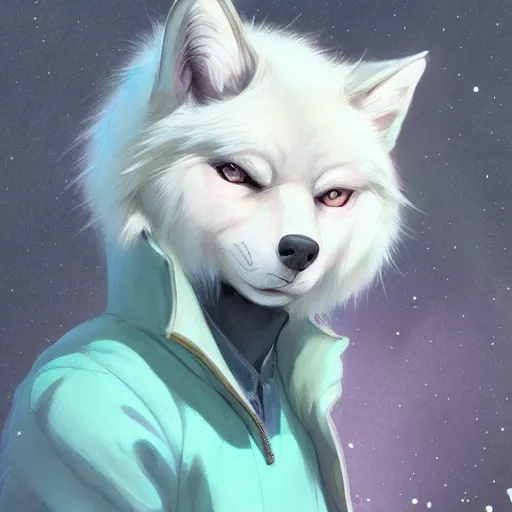 Prompt: aesthetic portrait commission of a albino male furry anthro cute wolf wearing a cute mint colored cozy soft pastel winter outfit, winter Atmosphere. Character design by charlie bowater, ross tran, artgerm, and makoto shinkai, detailed, inked, western comic book art, 2021 award winning painting