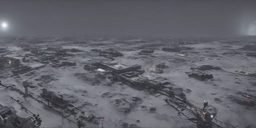 Prompt: hadley's hope base on lv 4 2 6 in the middle of the storm, atmosphere processor in the background, night, photorealistic, highly detailed, wide angle