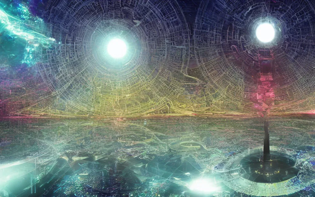 Prompt: oracular vision of a techno - spiritual utopia, perfect future, award winning digital art