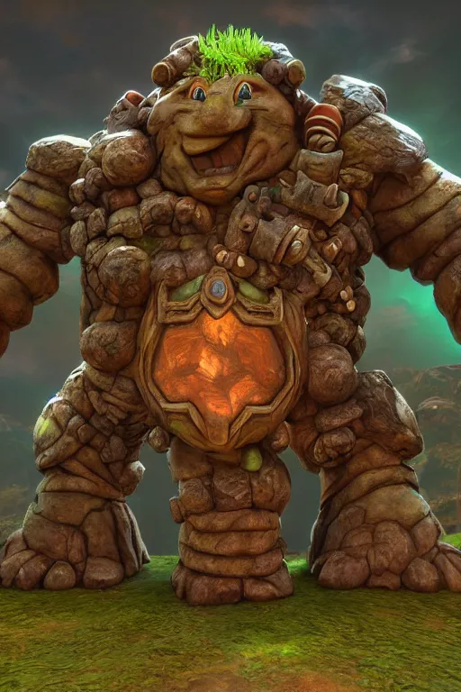 Image similar to zelda fantasy art giant golem troll wood rock greeble gemstone, global illumination ray tracing hdr fanart arstation by sung choi and eric pfeiffer and gabriel garza and casper konefal