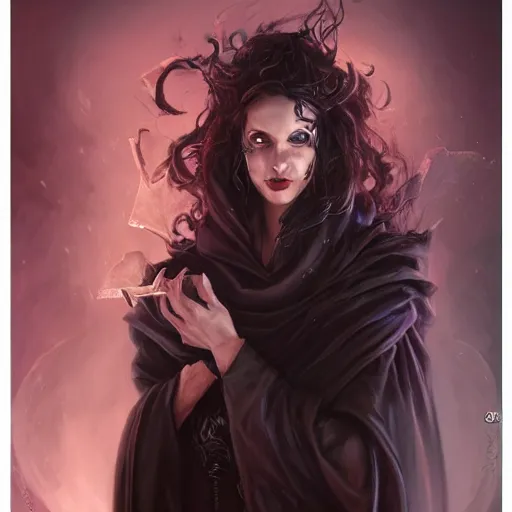 Image similar to grumpy dark haired women, ice mage, dnd, portrait by steve argyle by tyler jacobson by peter mohrbacher, black coat, black makeup, hyperrealistic, hyperdetailed, fantasy artwork, fantastic artwork, 4 k, deviantart, artstation