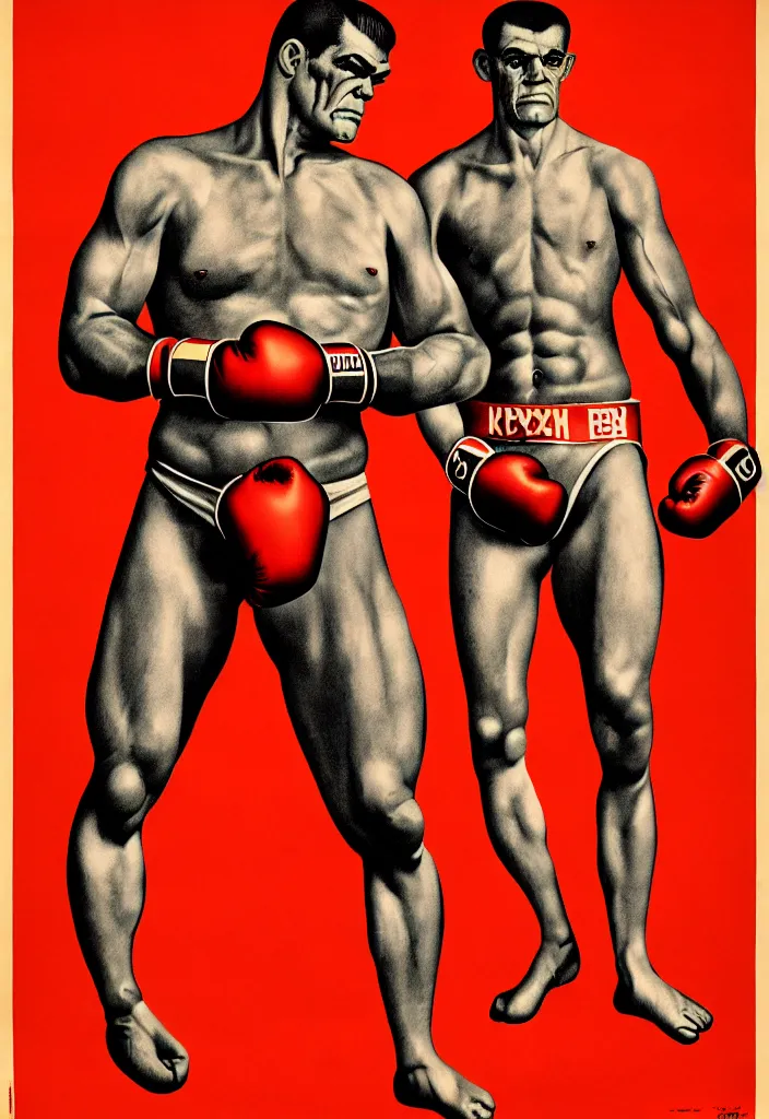 Image similar to boxer, anatomically correct, style of soviet poster