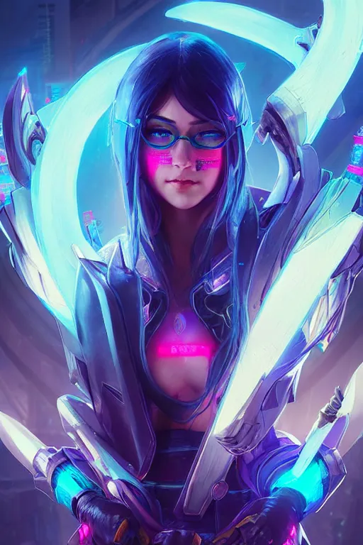 Image similar to irelia from league of legends, cyberpunk futuristic neon. decorated with traditional japanese ornaments by ismail inceoglu dragan bibin hans thoma greg rutkowski alexandros pyromallis nekro rene maritte illustrated, perfect face, fine details, realistic shaded, fine - face, pretty face, masterpiece