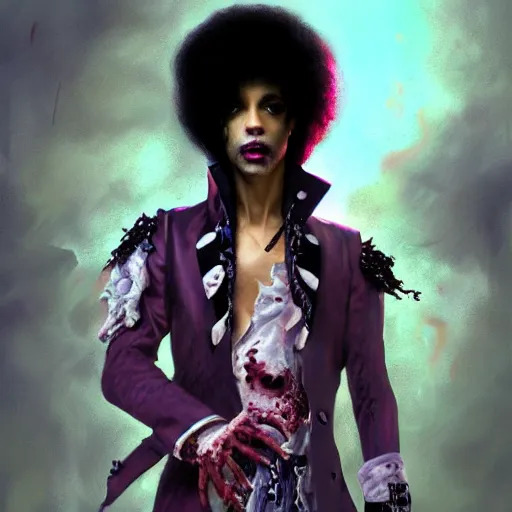 Prompt: eighties prince the singer as a zombie, 7 days to die zombie, fine art, award winning, intricate, elegant, sharp focus, cinematic lighting, highly detailed, digital painting, 8 k concept art, art by guweiz and z. w. gu, masterpiece, trending on artstation, 8 k