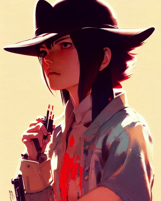 Prompt: a girl western bounty hunter | | fine detail!! anime!! realistic shaded lighting!! poster by ilya kuvshinov katsuhiro otomo ghost - in - the - shell, magali villeneuve, artgerm, jeremy lipkin and michael garmash and rob rey