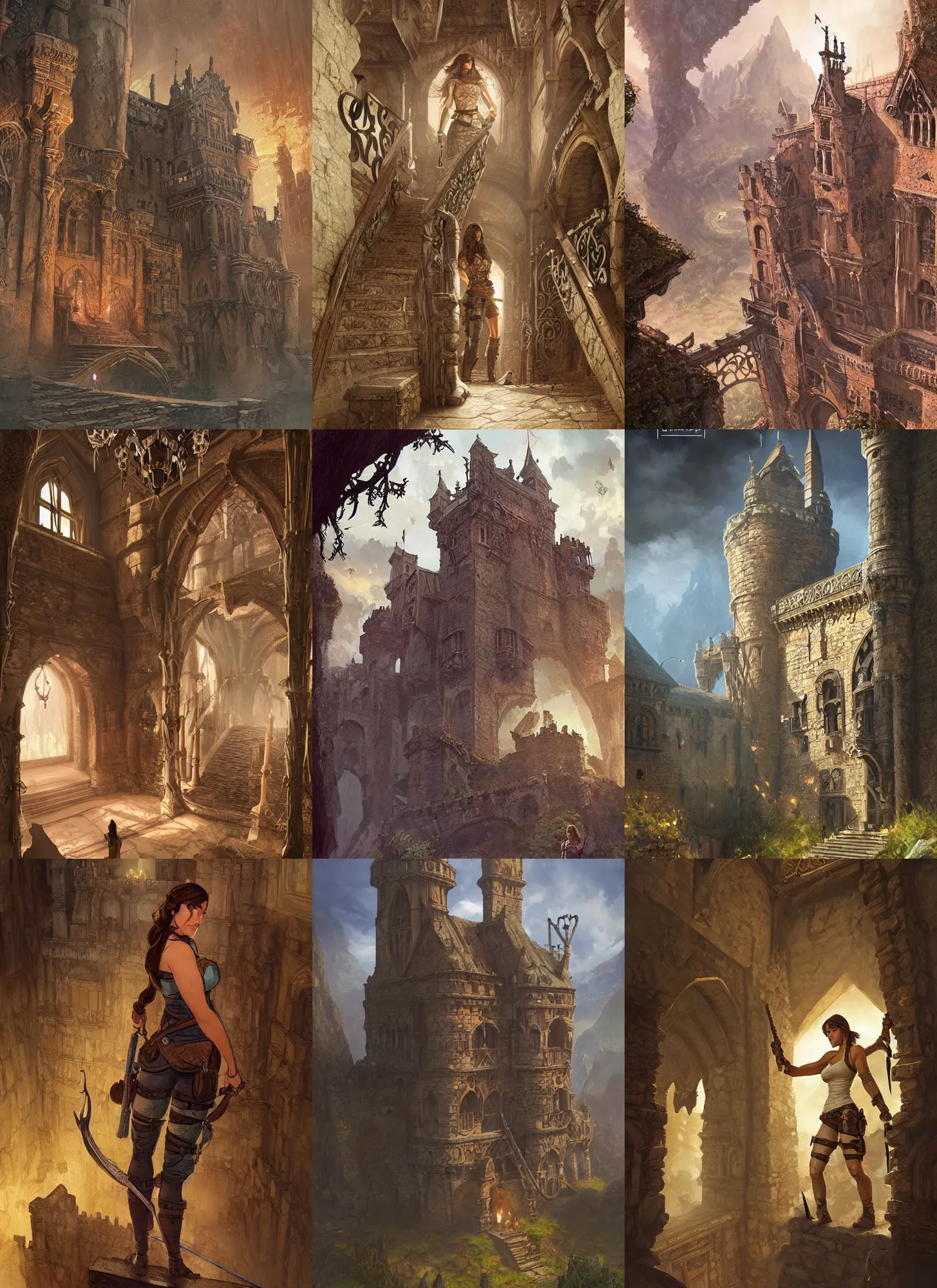 Prompt: lara croft medieval castle, intricate, elegant, highly detailed, artstation, concept art, smooth, sharp focus, illustration, rutkowski, mandy jurgens, mucha