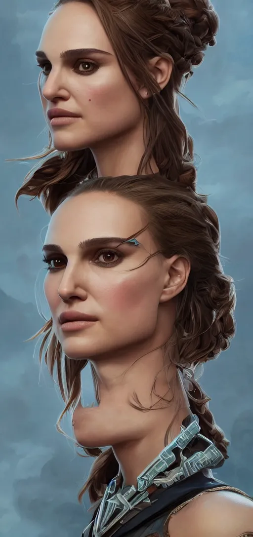 Image similar to symmetry!! portrait of natalie portman in the style of horizon zero dawn, machine face, intricate, elegant, highly detailed, digital painting, artstation, concept art, smooth, sharp focus, illustration, art by artgerm and greg rutkowski and alphonse mucha, 8 k