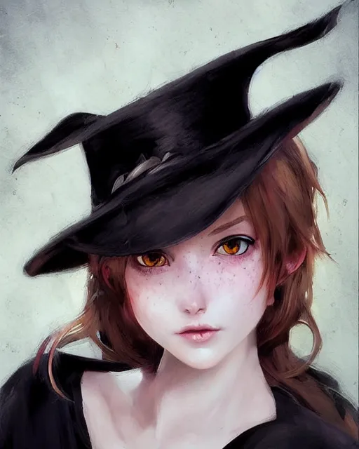 Prompt: portrait of a witch, girl cute-fine-face, pretty face, realistic shaded Perfect face, fine details. Anime. realistic shaded lighting by Ilya Kuvshinov Giuseppe Dangelico Pino and Michael Garmash and Rob Rey, IAMAG premiere, aaaa achievement collection, elegant freckles, fabulous
