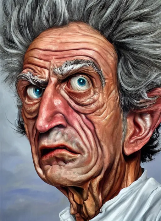 Image similar to Real life Rick Sanchez, painted by Lucian Freud, highly detailed, 8k