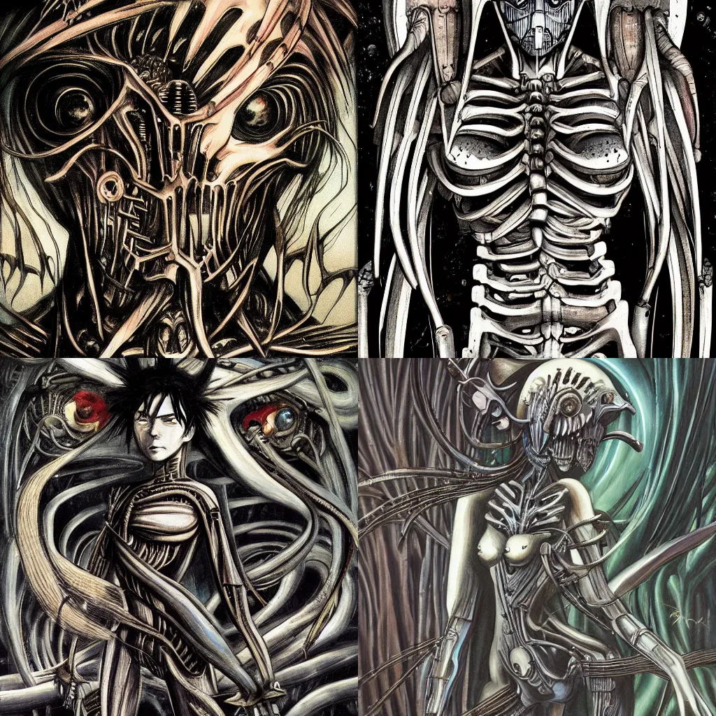 Prompt: Anime illustration as painted by H.R. Giger