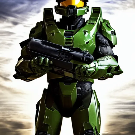 Image similar to professional photo portrait of the master chief from halo nikon d 8 0 6 0 mm lens, cinematic lighting and shadows