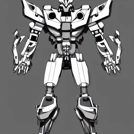 Image similar to very buff anime mecha concept art, greyscale in vector art, very symmetrical, alien and bizarre, science fiction, artstation, pinterest, adobe photoshop