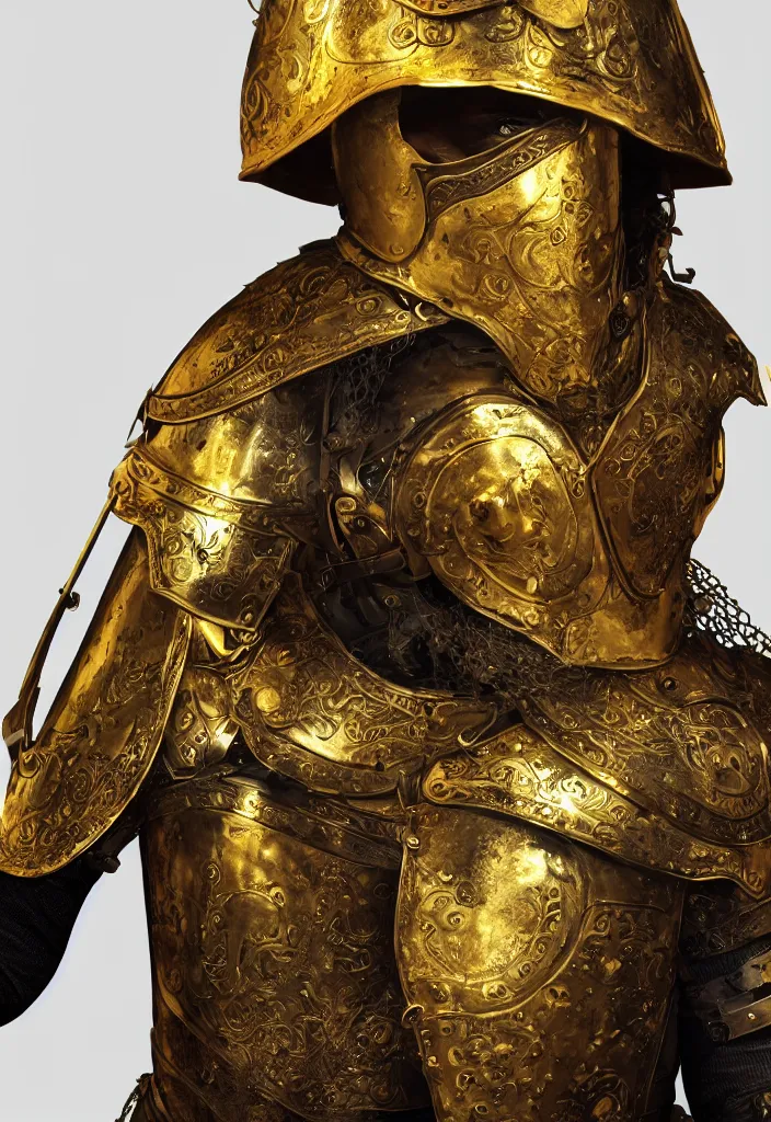 Prompt: man in royal decorated with gold medieval baroque style armor and helmet and big golden cross on his chest rennaisance art style high resolution high detail 4k