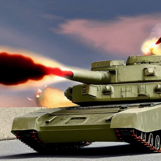 Prompt: futuristic tank in the style of the m 1 a 1 abrams firing its main canon, hyper realistic, photorealistic, side view