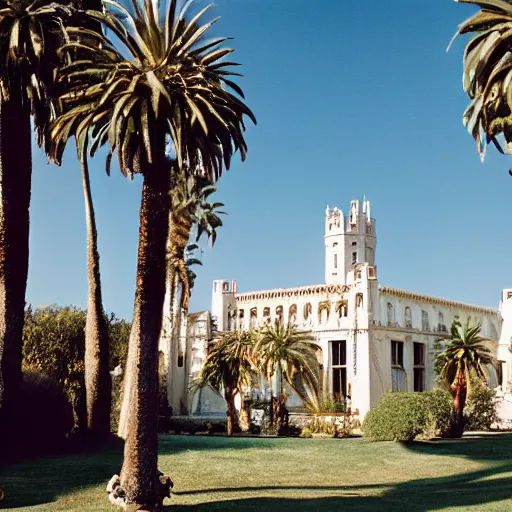 Prompt: Hearst Castle as a tiny home. Photographed with Leica Summilux-M 24 mm lens, ISO 100, f/8, Portra 400