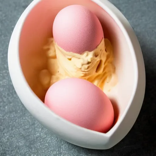 Image similar to pink ice cream hatching out of an egg, professional photo