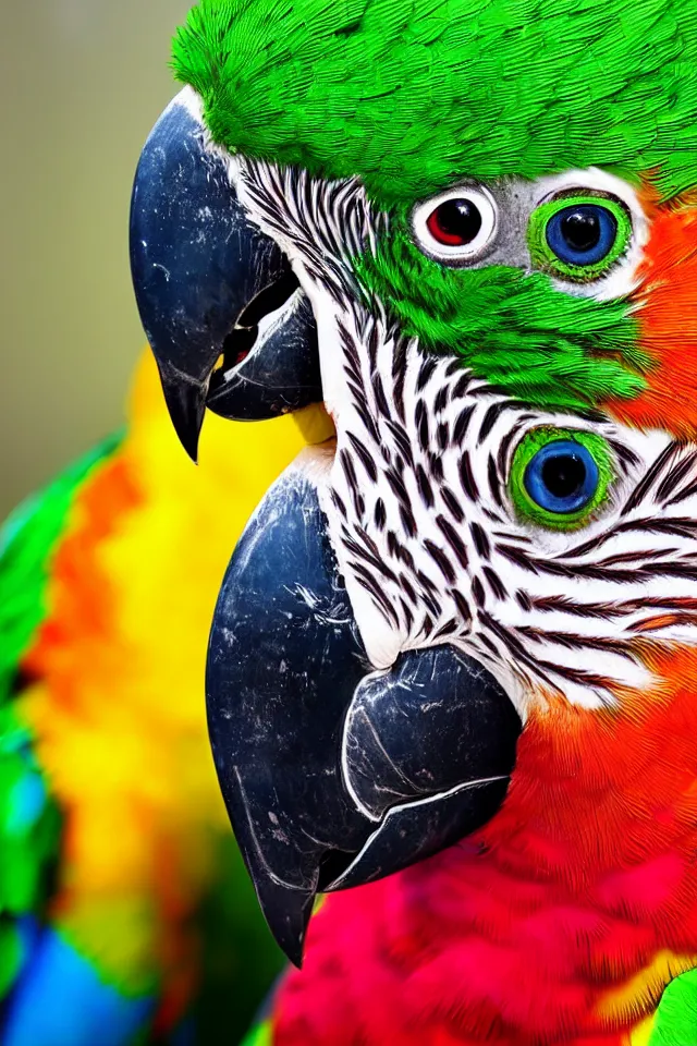 Prompt: a beautiful portrait of a cute and colorful parrot