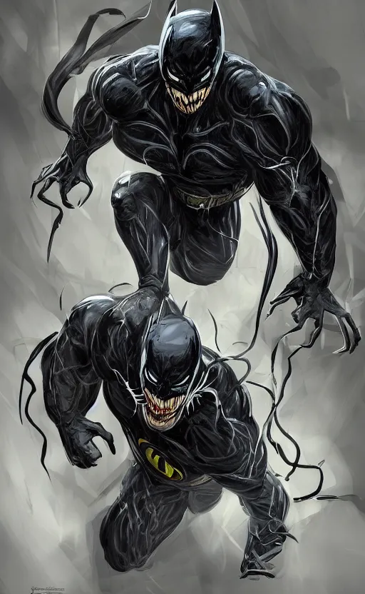 Image similar to venom as batman, dynamic lighting, photorealistic fantasy concept art, trending on art station, stunning visuals, terrifying, creative, cinematic